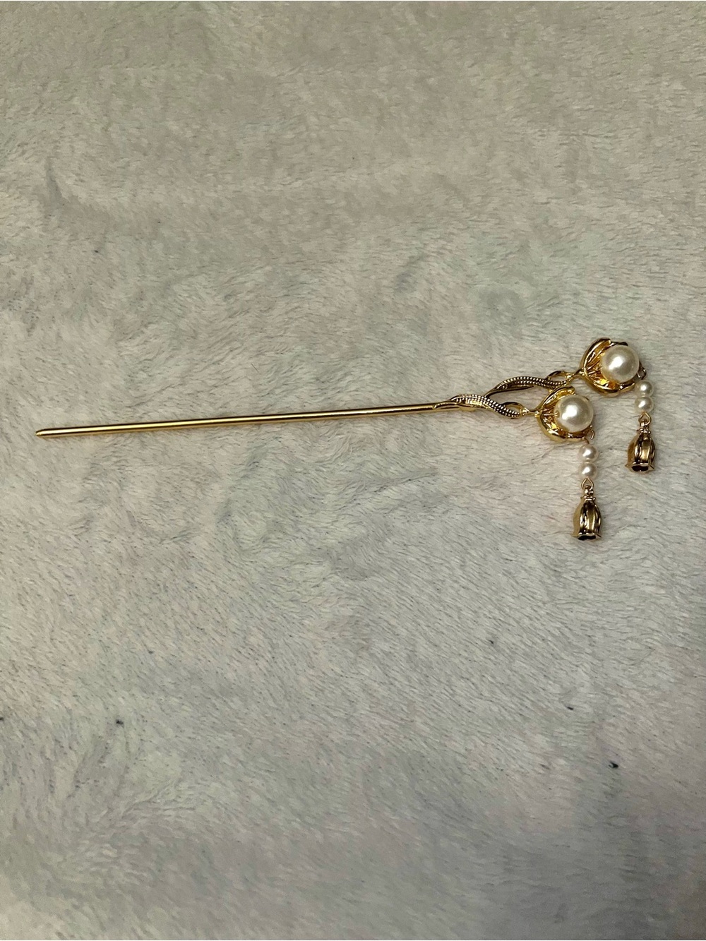 Gold Pearl Decorative Hair Stick with Dangle Charms